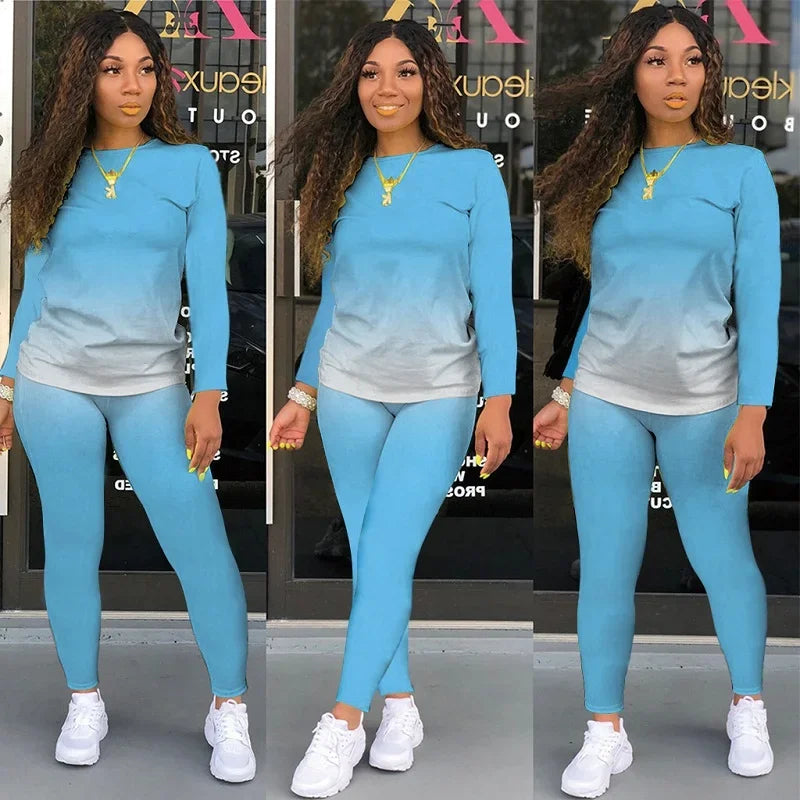 2025 Women's Casual Two-Piece Suit, Gradual Change Long Sleeved Trousers Sports Trend