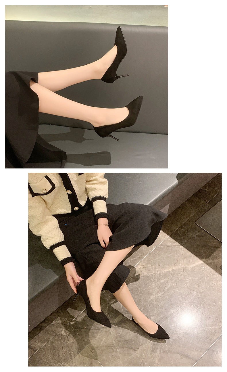Women New Mid Heeled Sandals Black 6-8-10cm Pointed Thin Heeled Baotou Banquet High Heeled Shoes Womens Shoes Tacones Mujer