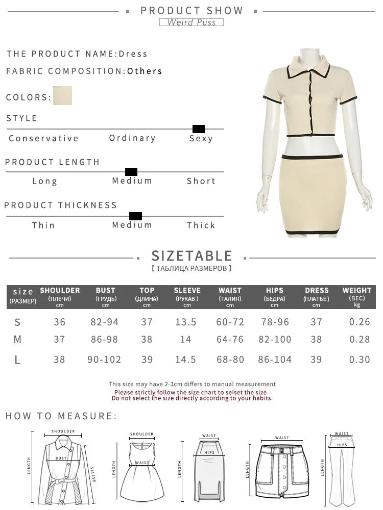 nibber Ribbed Women 2 Piece Set Elegan Polo Neck Button Shorts Crop Tops+Mini Skirts Matching Stretch Elegant Streetwear Outfits