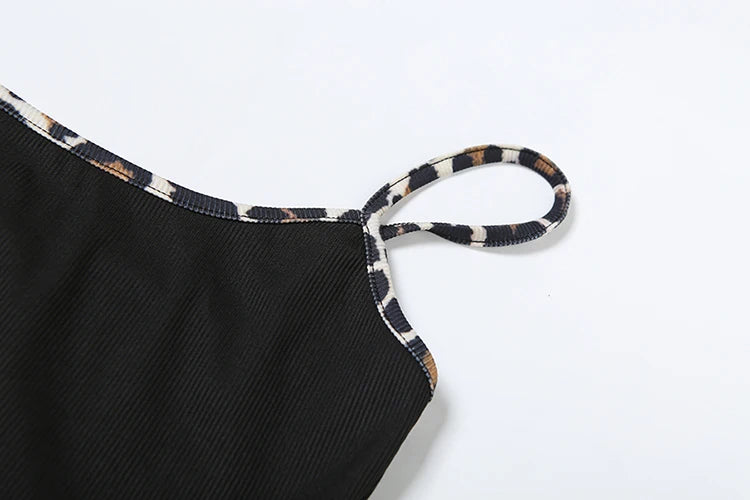Nibber Sexy Leopard Print Women 2 Piece Set Tracksuit Stretch Sleeveless Bodysuit Tops+Wide Waist Shorts Matching Street Outfits