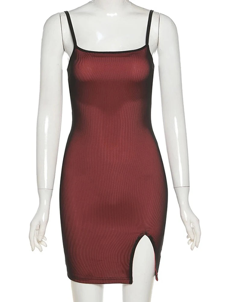 Mesh Double Layer Sexy Skinny Dress Women Sleeveless Party Bodycon 2025 Bandage Elastic Split Trend Clubwear Slim Outfit