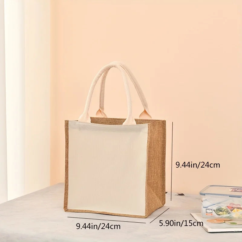 Retro single-shoulder linen bag for shopping as a gift. Yellow linen bag with printed pattern. Hand-held linen bag.