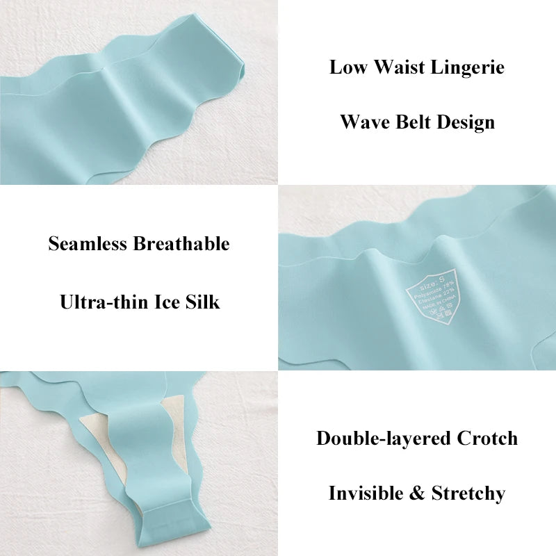 4Pcs Seamless Invisible Thongs Underwear for Women Low Waist Sexy Wave Belt T-Back Breathable Stretchy G-String Panties Lingerie