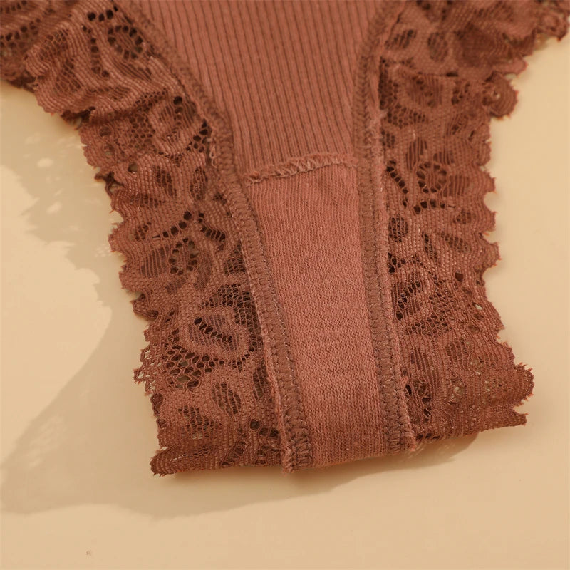 4PCS/Set Cotton Floral Lace Underpants for Women Sexy Striped Low-Waist Panties Girls Comfortable Briefs Trendy T-back Lingerie