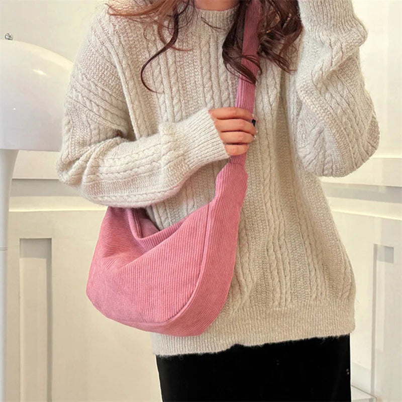 Corduroy Lazy Wind Everything Japanese Literary Single Shoulder Crossbody Student Casual Korean Female Simple Dumpling Bag