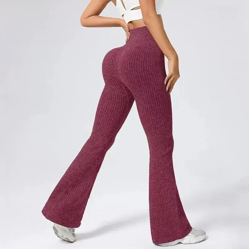 New Micro Bell-bottoms Women Seamless Slim Leggings Solid Ribbed Knited Leggings High Waist High Elastic Yoga Fitness Pants