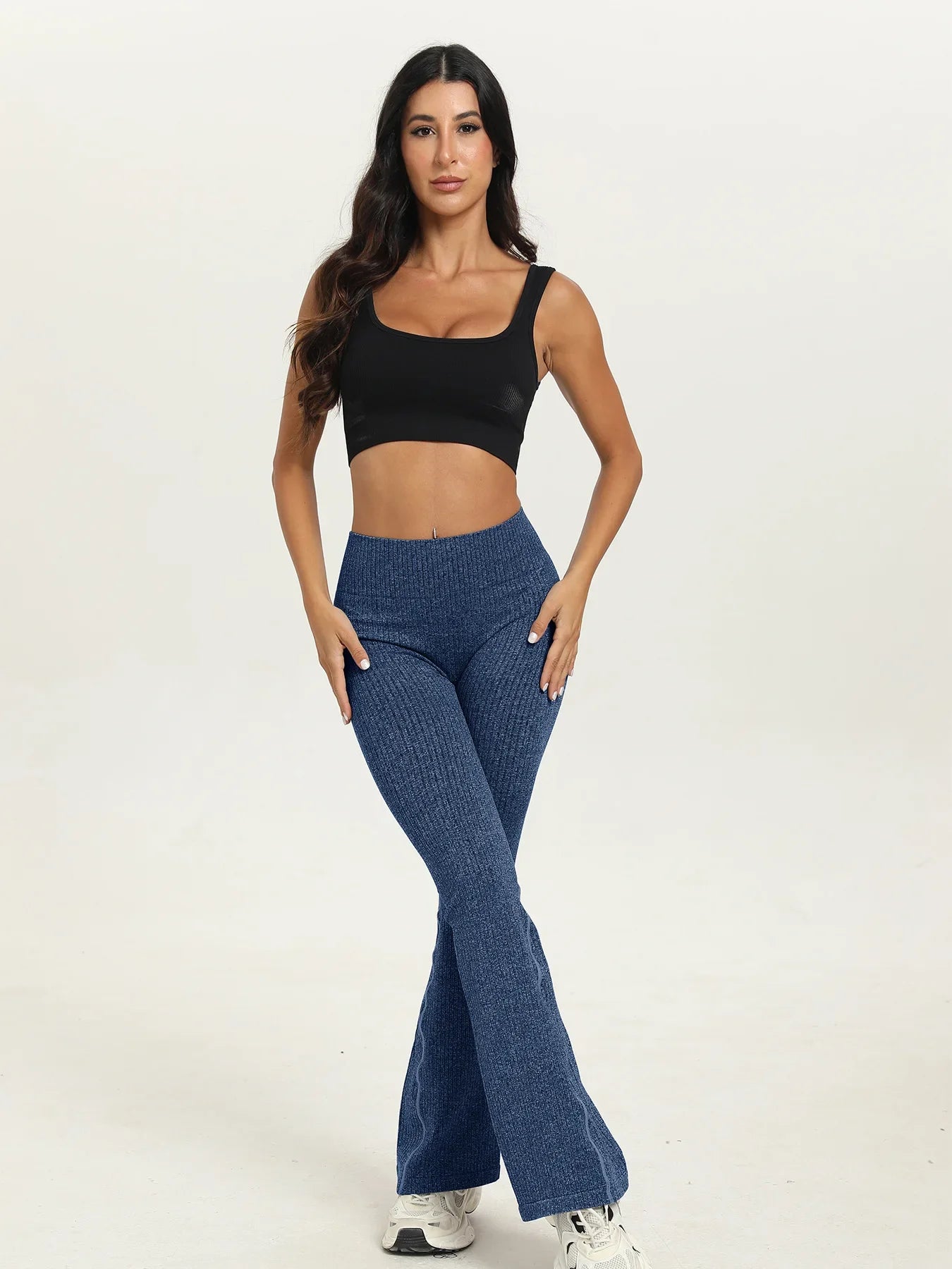 New Micro Bell-bottoms Women Seamless Slim Leggings Solid Ribbed Knited Leggings High Waist High Elastic Yoga Fitness Pants