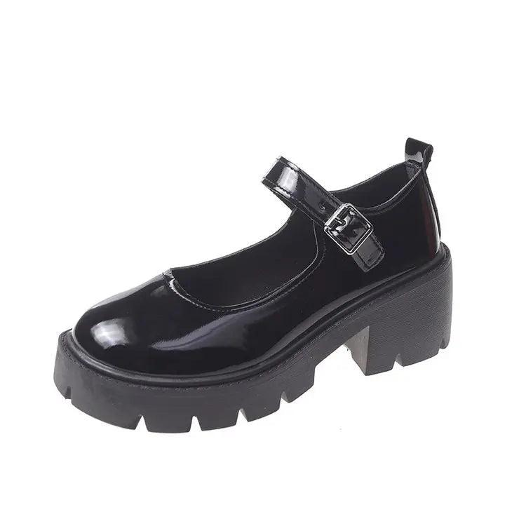 Lolita Shoes Japanese Girl Platform Black high heels fashion Round Toe Mary Jane Women Patent faux Leather Student Cosplay Shoes