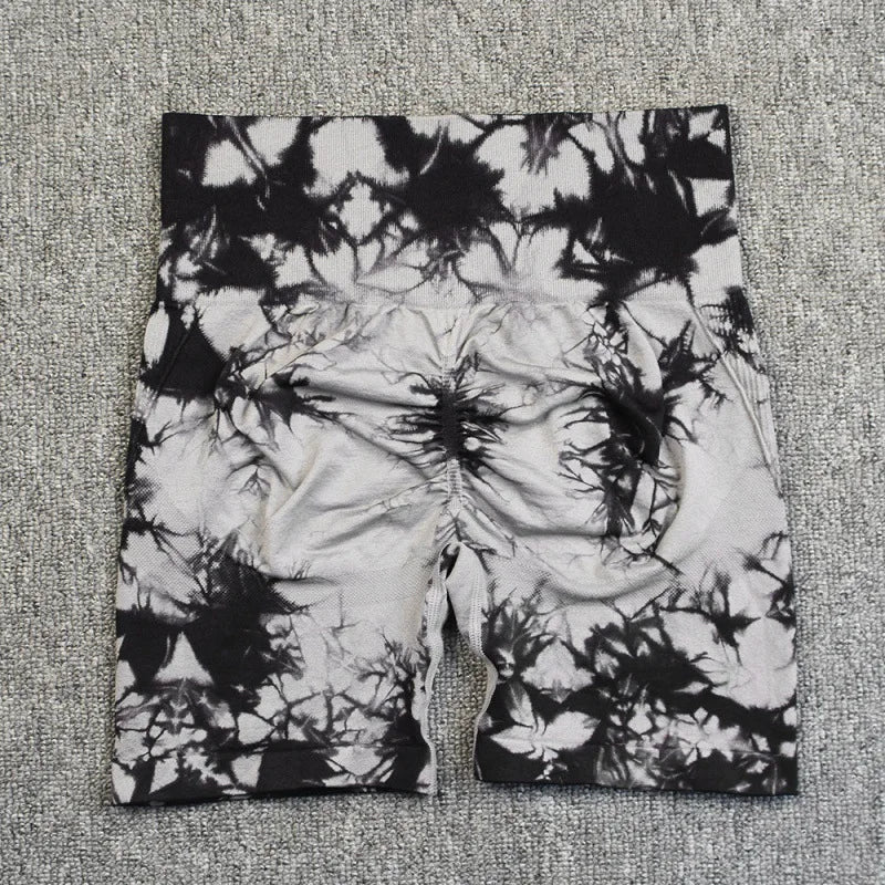 Seamless High Waist Shorts Women Tie Dye Shorts Sexy Hip Liftting Stretchy Yoga Shorts Workout Running Knited Skinny Gym Shorts