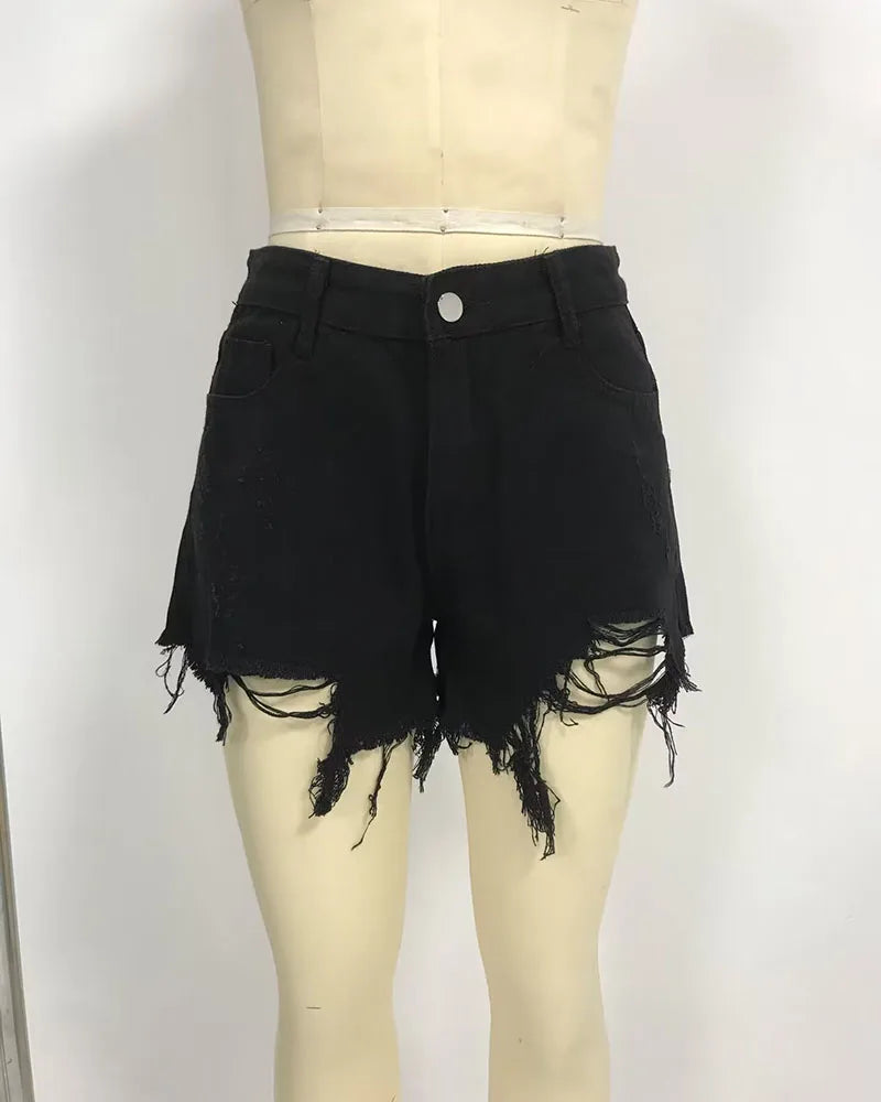 DongCMY Europe and the United States retro classic side slit slit slit cat claws high waist fringe denim shorts hot