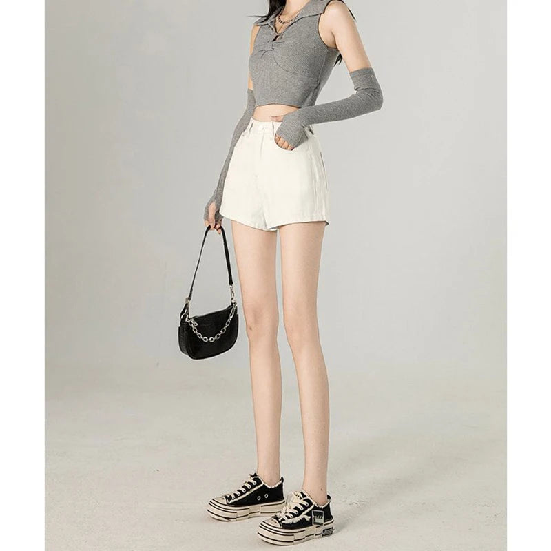 Summer Hot Sale Lady Ins Korean Thin Jeans Girls Fashion Solid High Waist Denim Shorts Women Classic Baggy Short Pants