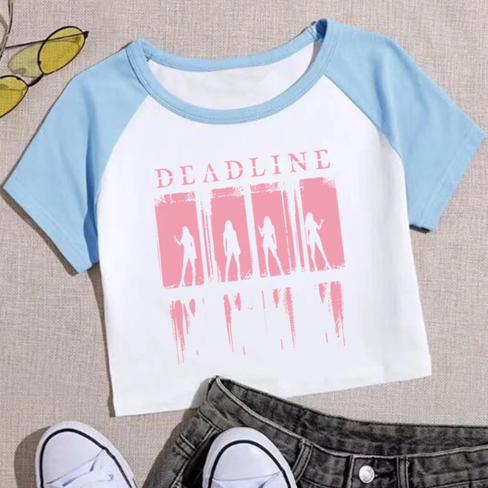 Kpop Album Deadline 2026 Crop Tops T-Shirt Girls Fashion Women O-Neck Short Sleeve