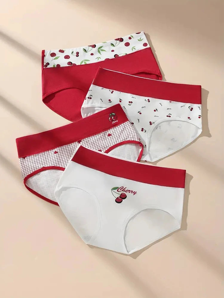 4Pcs Women Cotton Panties High Waist Underwear Print Ladies Briefs Soft Underpants Breathable Plus Size M-4XL Sexy Lingerie