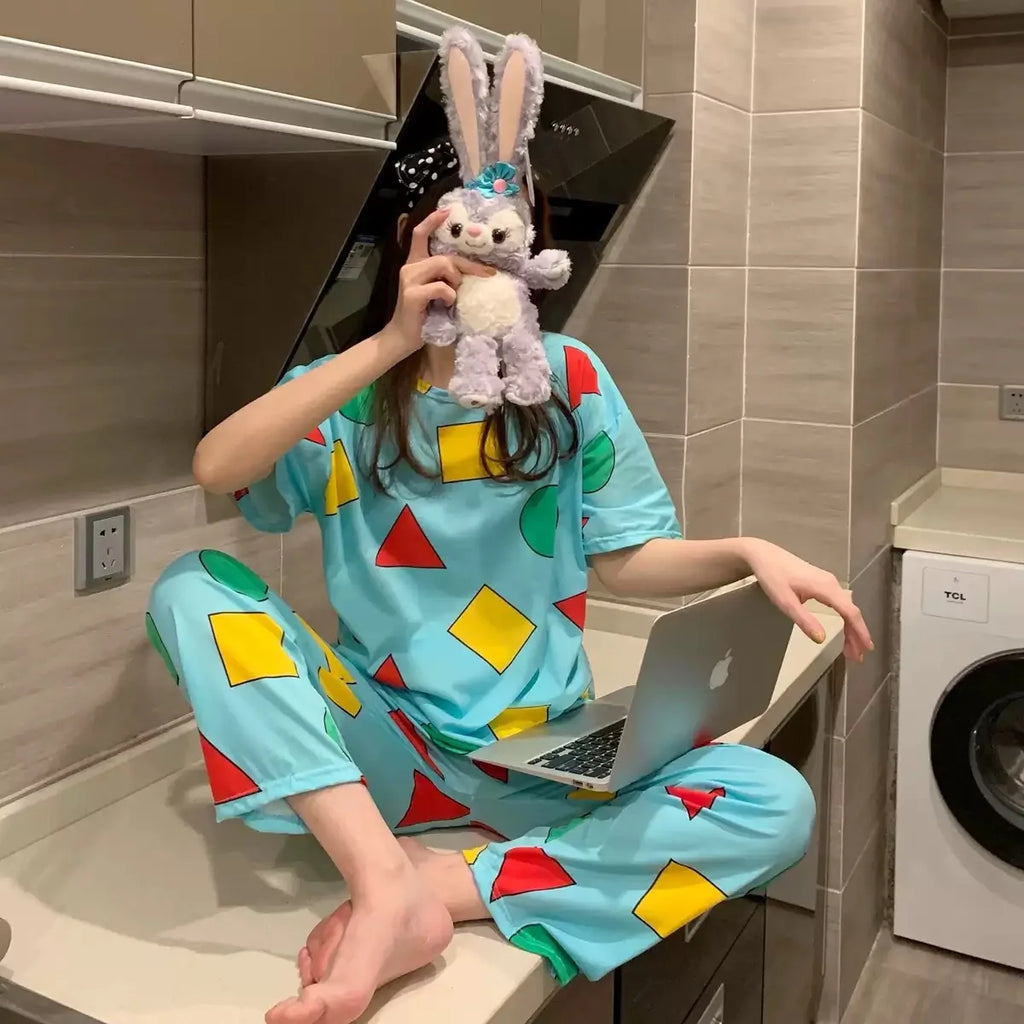 Pijama Sin Chan Man Pajama Sinchan Cotton Summer Short Sets Japanese Pajamas for Couples Man and Woman Sleepwear 2025