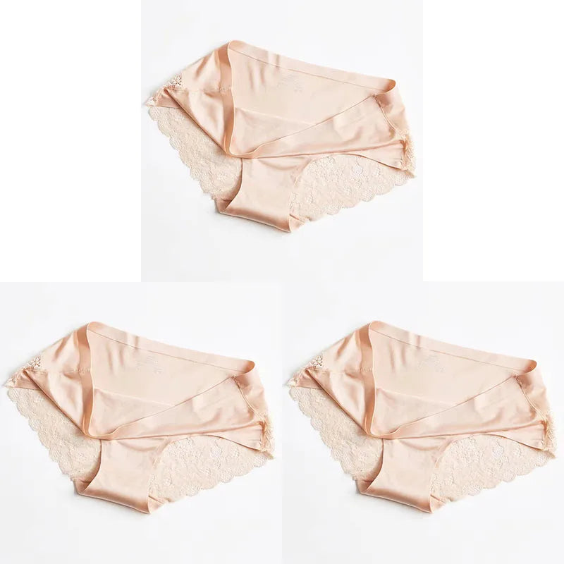 1/3PCS/Set Women's Panties Lace Underwear Sexy Lingerie Ice Silk Briefs Soft Seamless Underpants