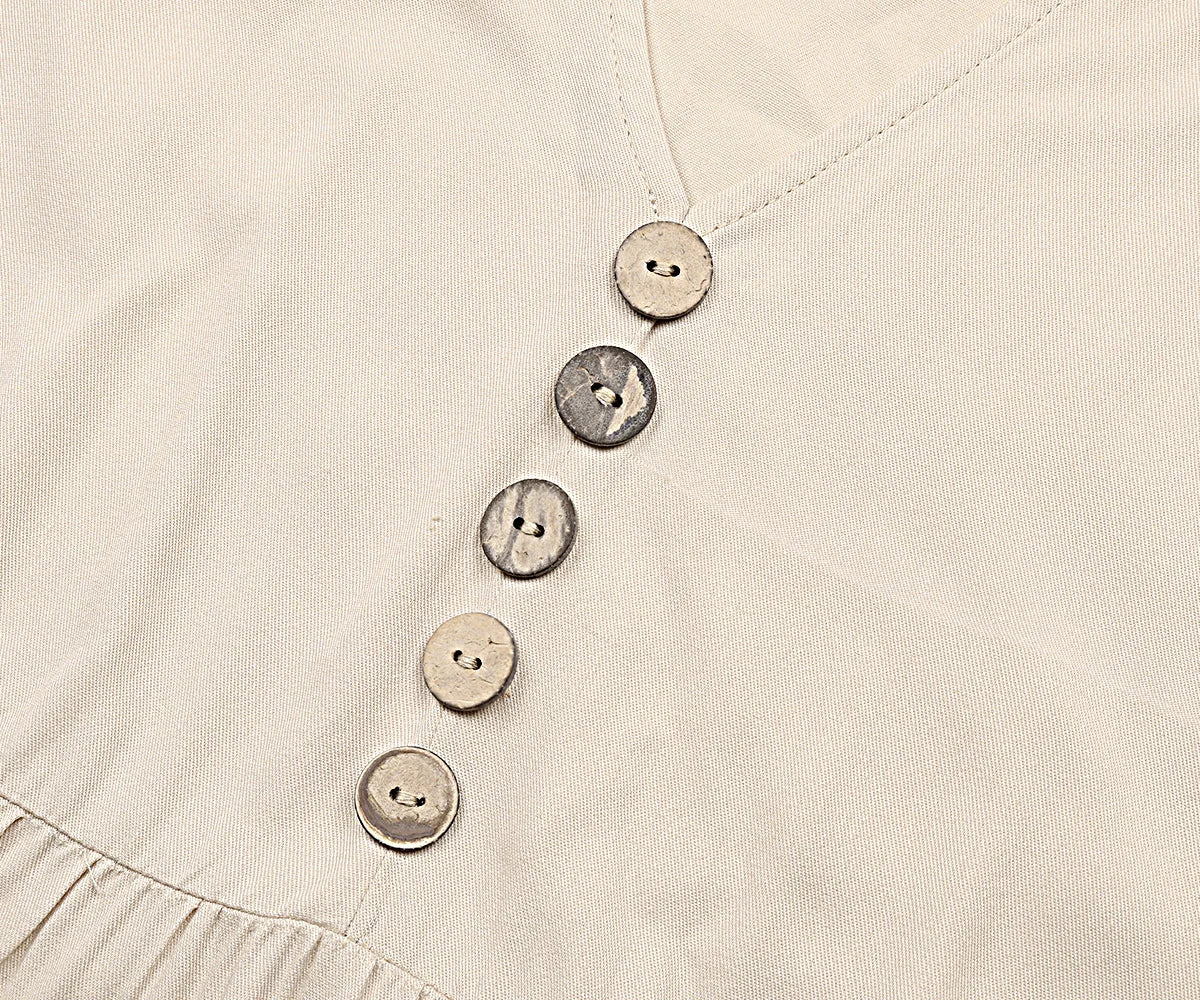 Casual Summer Midi Dress Women Sleeveless Tank V Neck Buttons Ruffle Loose Dresses Beach Soild Sundress Fashion