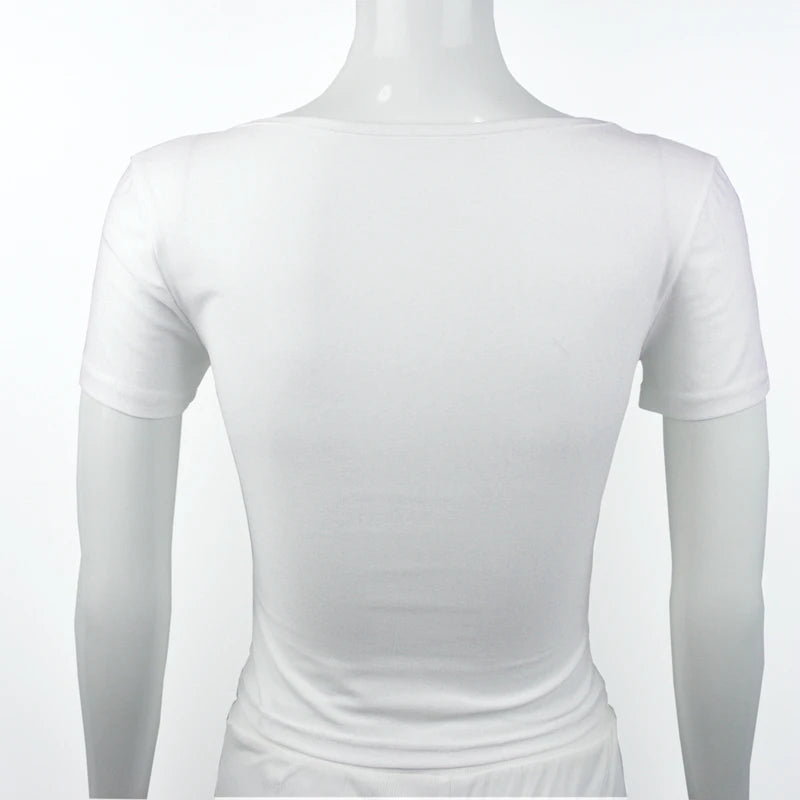 Short Sleeve T-shirt for Women Summer 2026 Solid Color Elastic Square-cut Collar slim fit Tops Sexy Y2k Street Wear Tee Fashion