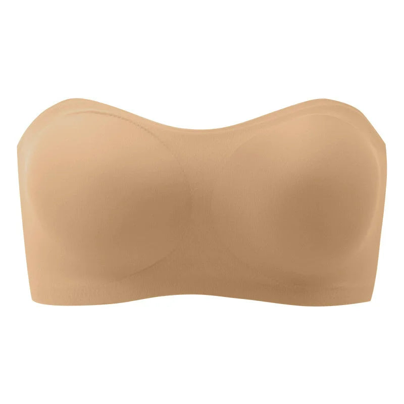 Female Removable Padded Soft Ice Silk Traceless Brasseries Wire Free Side Buckle Bra For Women Invisible Strapless Push Up Bras