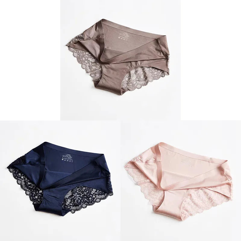 1/3PCS/Set Women's Panties Lace Underwear Sexy Lingerie Ice Silk Briefs Soft Seamless Underpants
