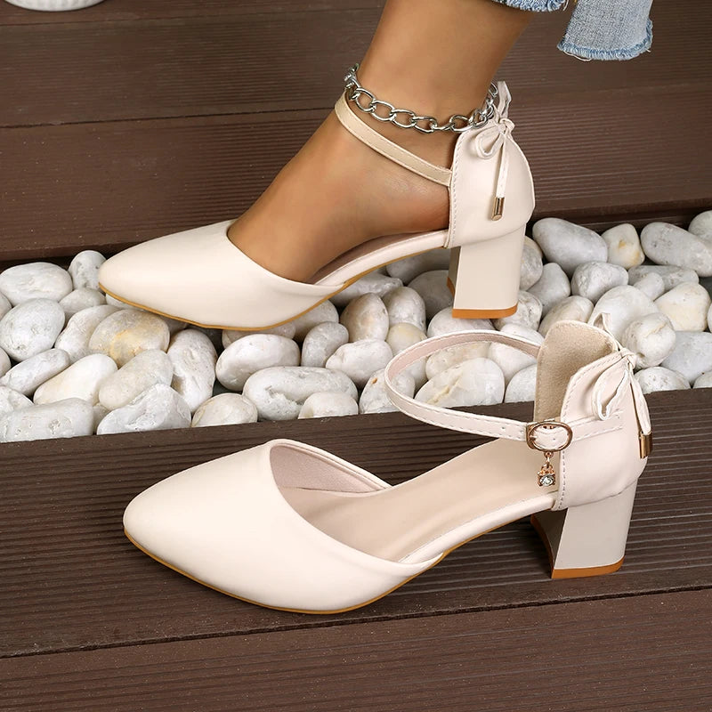 2025 Spring/Summer Hot Sale！Fairy Style Thin-Strap High Heels - Bowknot with Golden Buckle, Comfortable & Versatile