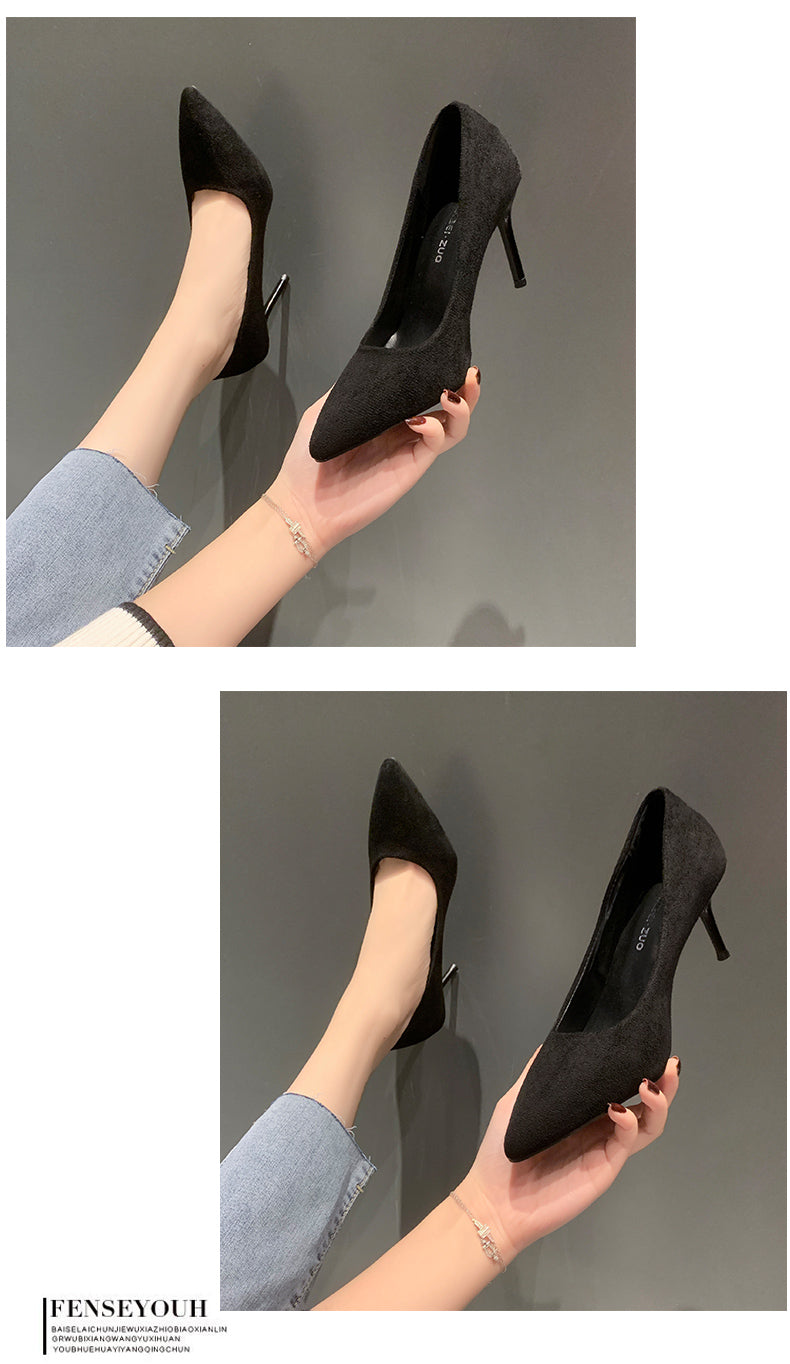 Women New Mid Heeled Sandals Black 6-8-10cm Pointed Thin Heeled Baotou Banquet High Heeled Shoes Womens Shoes Tacones Mujer