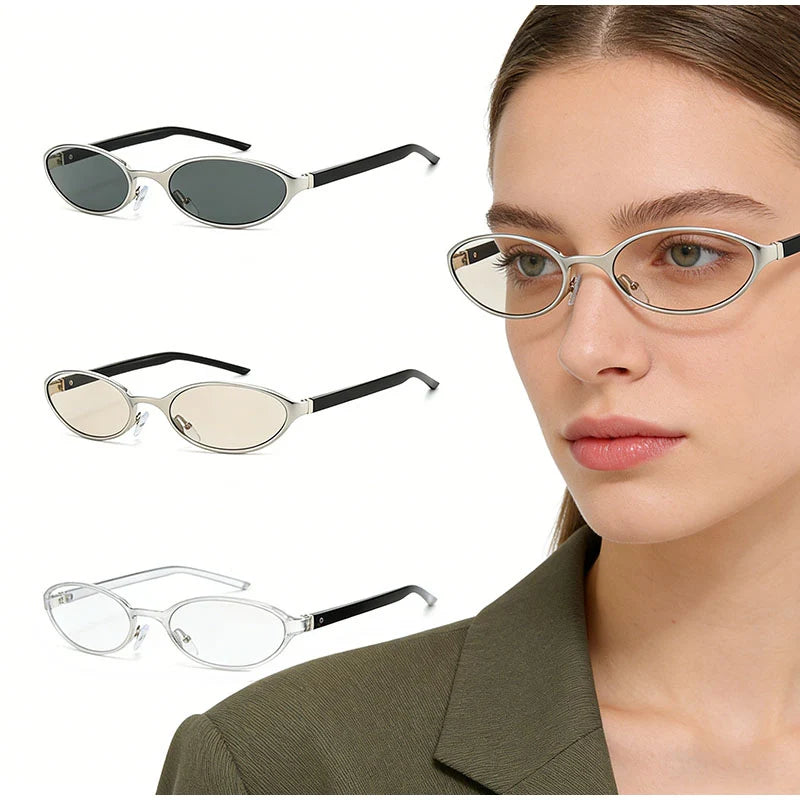 Women‘s Small Oval Sunglasses UV400 Protection Mini Shades Y2K Retro Tiny Slim Oval Frame Glasses for Men Women Daily Wear