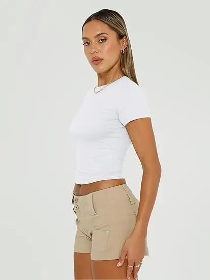 1pcs Women's Sport T-shirt Girl Solid Basic Fitness Running Yoga Tees Lady Short Sleeve Slim Sexy Round Neck Casual Shirts Tops