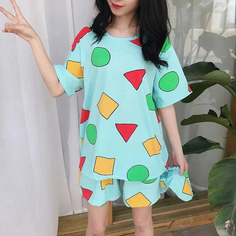Pijama Sin Chan Man Pajama Sinchan Cotton Summer Short Sets Japanese Pajamas for Couples Man and Woman Sleepwear 2025