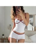 2026 new summer women's clothing pure desire spicy girl V-neck tank top contrasting color casual simple versatile shorts set Y2K