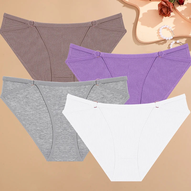 4PCS/SET Stripes Women Cotton Panties Women Sexy Low Rise Briefs Female Breathbale Underwear Button Design Pattern Soft Lingerie