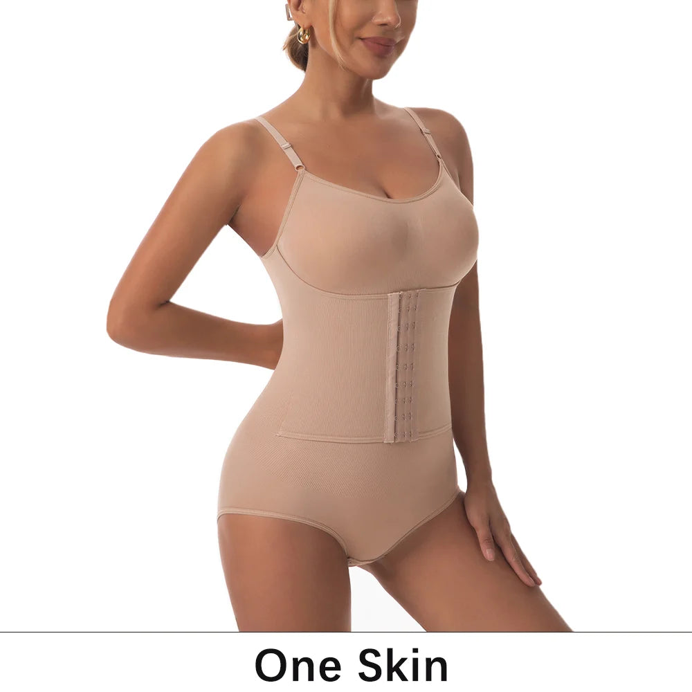 Women‘s Button-Down Belt Bodysuit Shapewear Tummy Control Slimming Waist Cincher Corset Fajas Body Shaper Waist Trainer Bandage