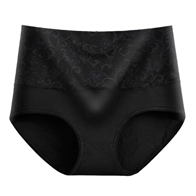 2PCS Plus Size Women's Cotton Underwear High Waisted Tummy Control Panties Full Coverage Briefs Jacquard Ladies Panty