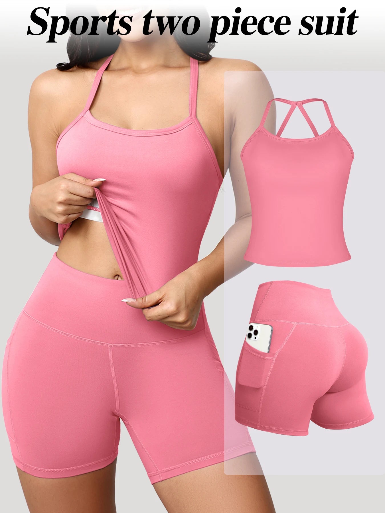 2 Pieces Yoga Suit For Women Seamless Fitness Gym Clothes Halter Sports Bra Matching Impact Shorts Workout Sets Gym Set Outfit