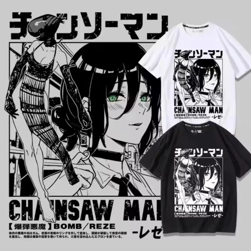 Anime Summer T-shirt Women Chainsaw Man Manga Graphic Men Cotton Short Sleeve Tee Plus Size Women Tops Summer Streetwear