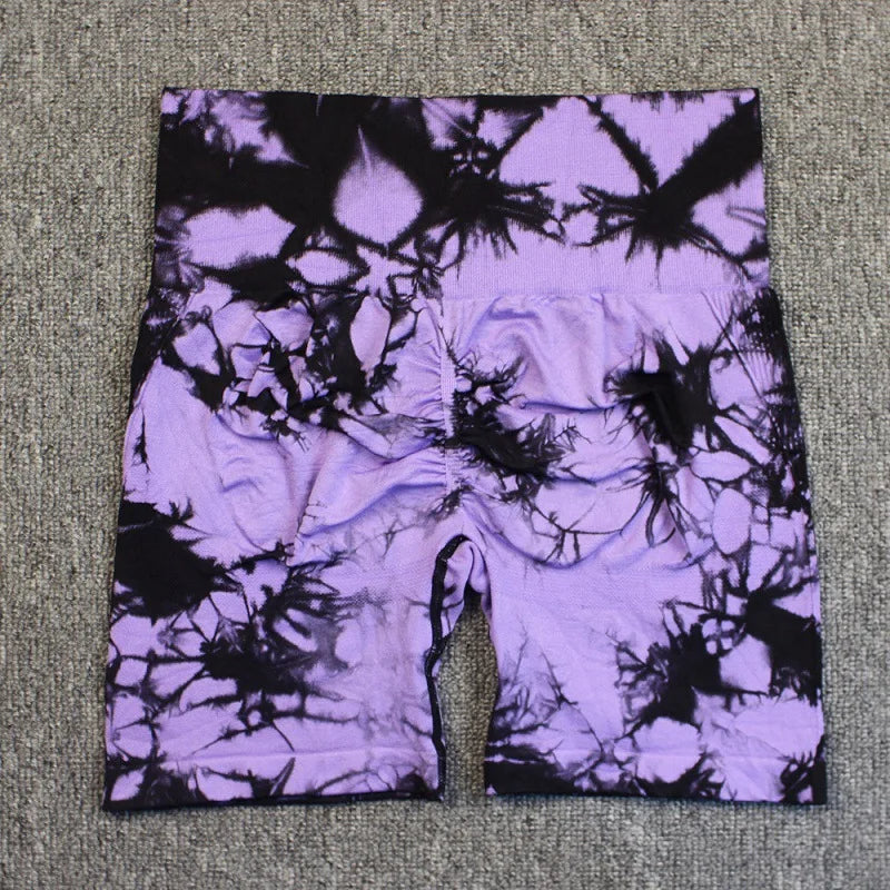 Seamless High Waist Shorts Women Tie Dye Shorts Sexy Hip Liftting Stretchy Yoga Shorts Workout Running Knited Skinny Gym Shorts