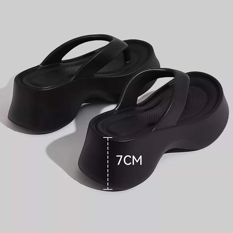 2026 Summer Chunky Heel Flip Flops Women Fashion Clip Toe Thick Platform Slippers Woman Non Slip Increase Thick Bottom Sandals