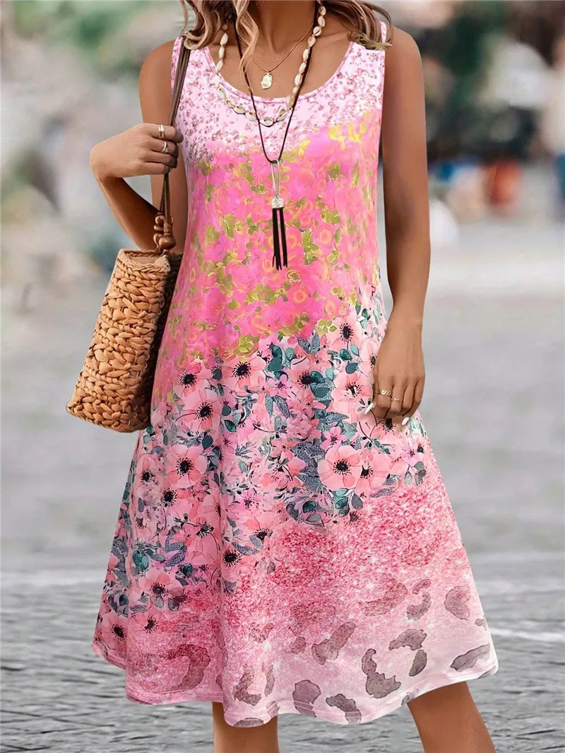 Yellow Floral Dress Women Sleeveless Soft Sundress Casual Fresh Flower Graphic Summer New Daily Wear Clothing Female Trendy