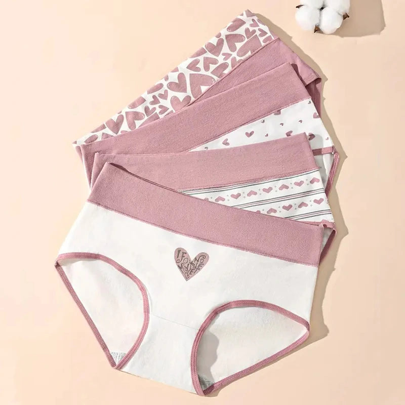 4Pcs/Set Women's Cotton Panties High Waist Printed Slim Briefs Breathable Underwear Soft Pantys Plus Size Sexy Ladies Lingerie