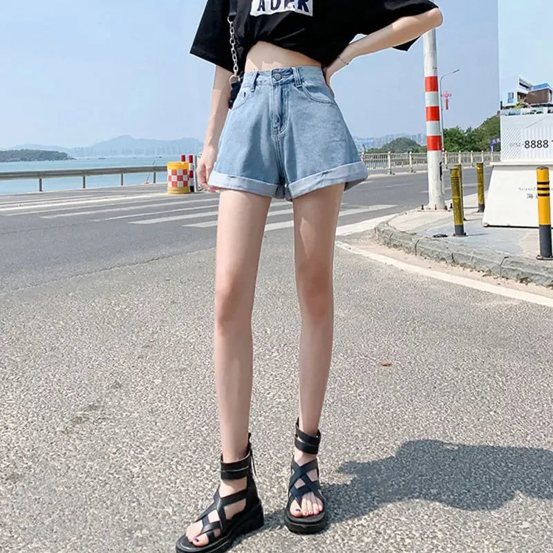 2026 Summer Women Denim Shorts High Waist Blue Cotton Wide-leg Short Pants Girl's Student Mini Korean Fashion Womens Jean Shorts