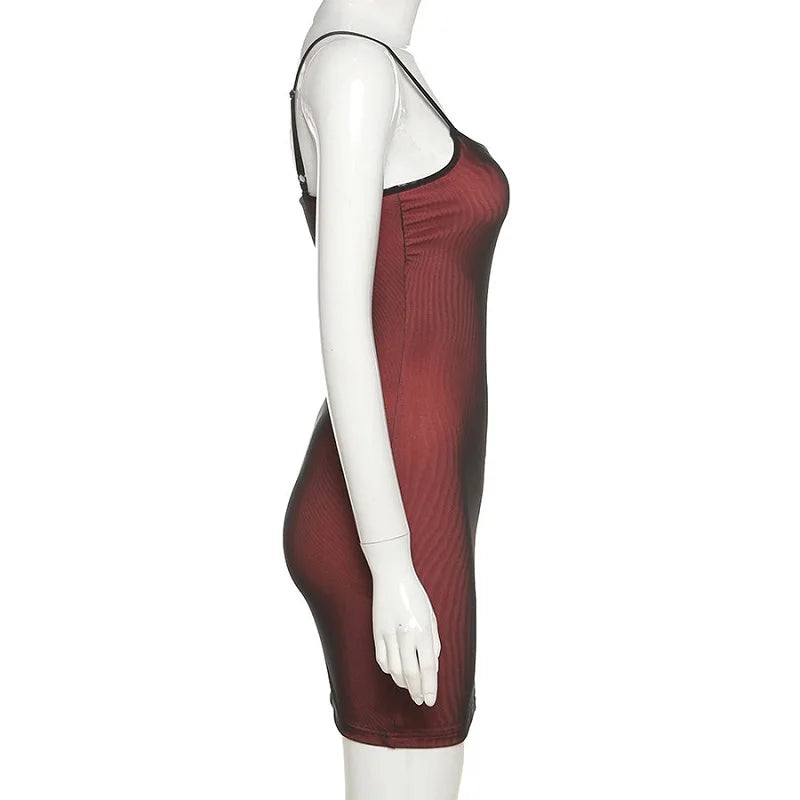 Mesh Double Layer Sexy Skinny Dress Women Sleeveless Party Bodycon 2025 Bandage Elastic Split Trend Clubwear Slim Outfit