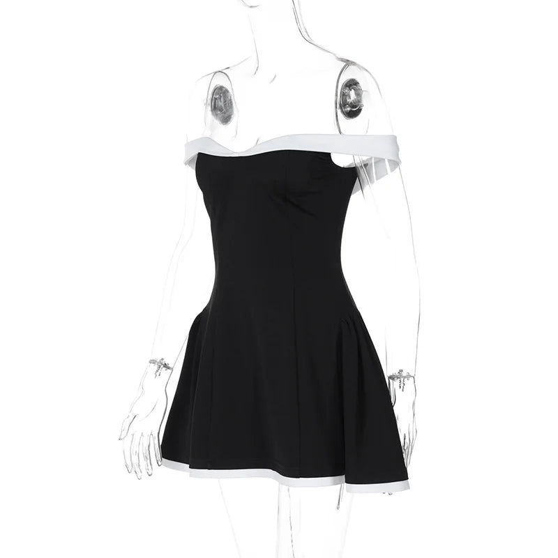 2025summer Off-shoulder Strapless Sexy Mini Dress Women Fashion Patchwork Sleeveless Backless High Waist A-line Club Party Dress