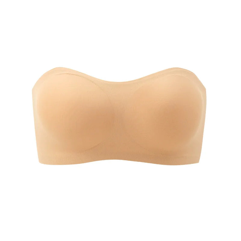 Female Removable Padded Soft Ice Silk Traceless Brasseries Wire Free Side Buckle Bra For Women Invisible Strapless Push Up Bras
