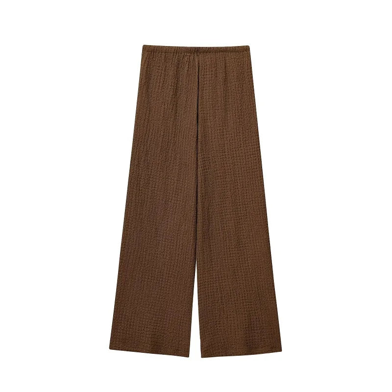 MUJER Women's Pants Sets Summer Outfit Wide Leg Pants Sets for Women 2 Pieces Short Sleeve Crop Top Woman Holiday Trousers Suits