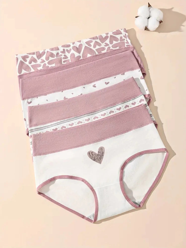 4Pcs/Set Women's Cotton Panties High Waist Printed Slim Briefs Breathable Underwear Soft Pantys Plus Size Sexy Ladies Lingerie