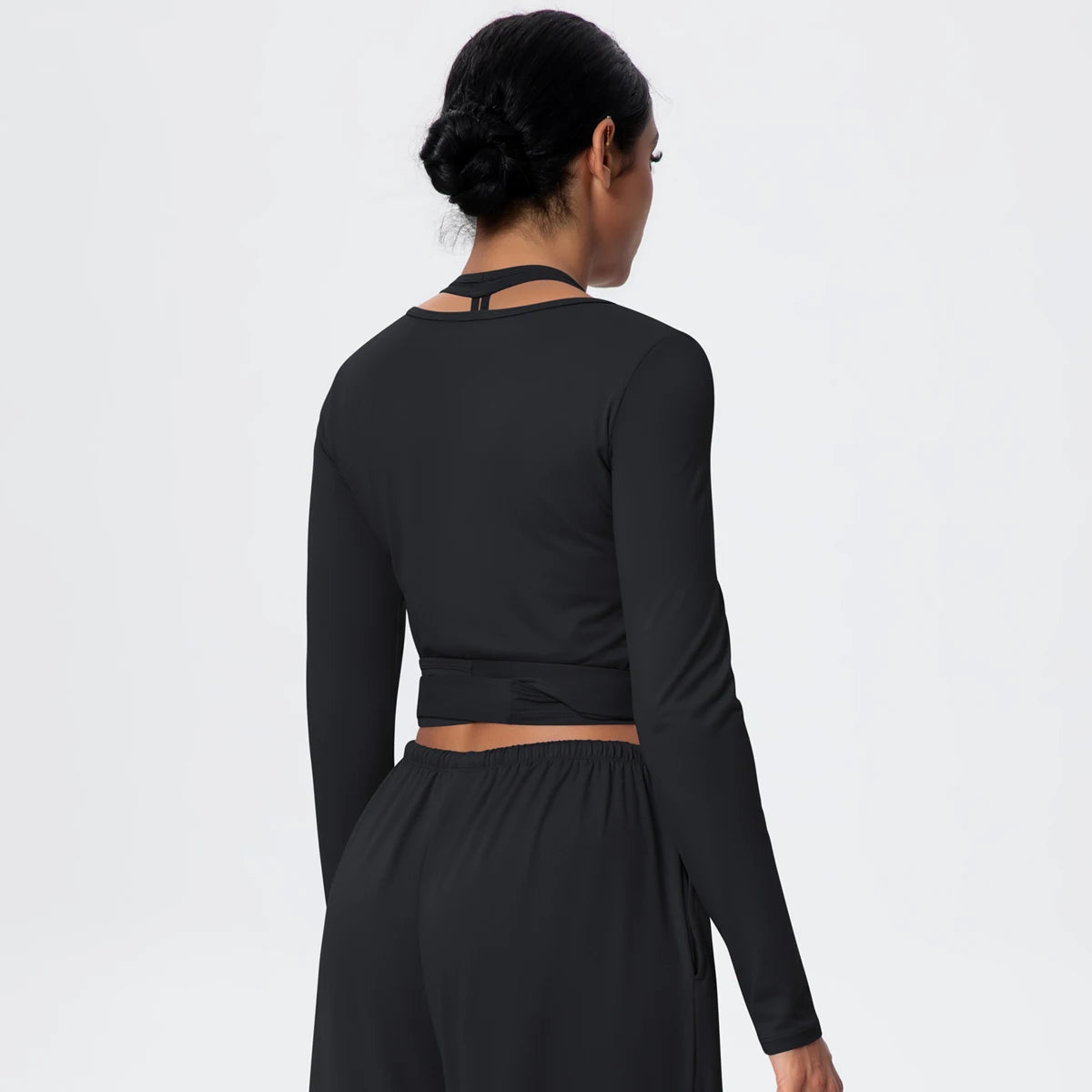 Women Slim Breathable Sports Top Women Active Wear Sports Yoga Long Sleeved Solid Color Running Shirts Straps Design Yoga Top