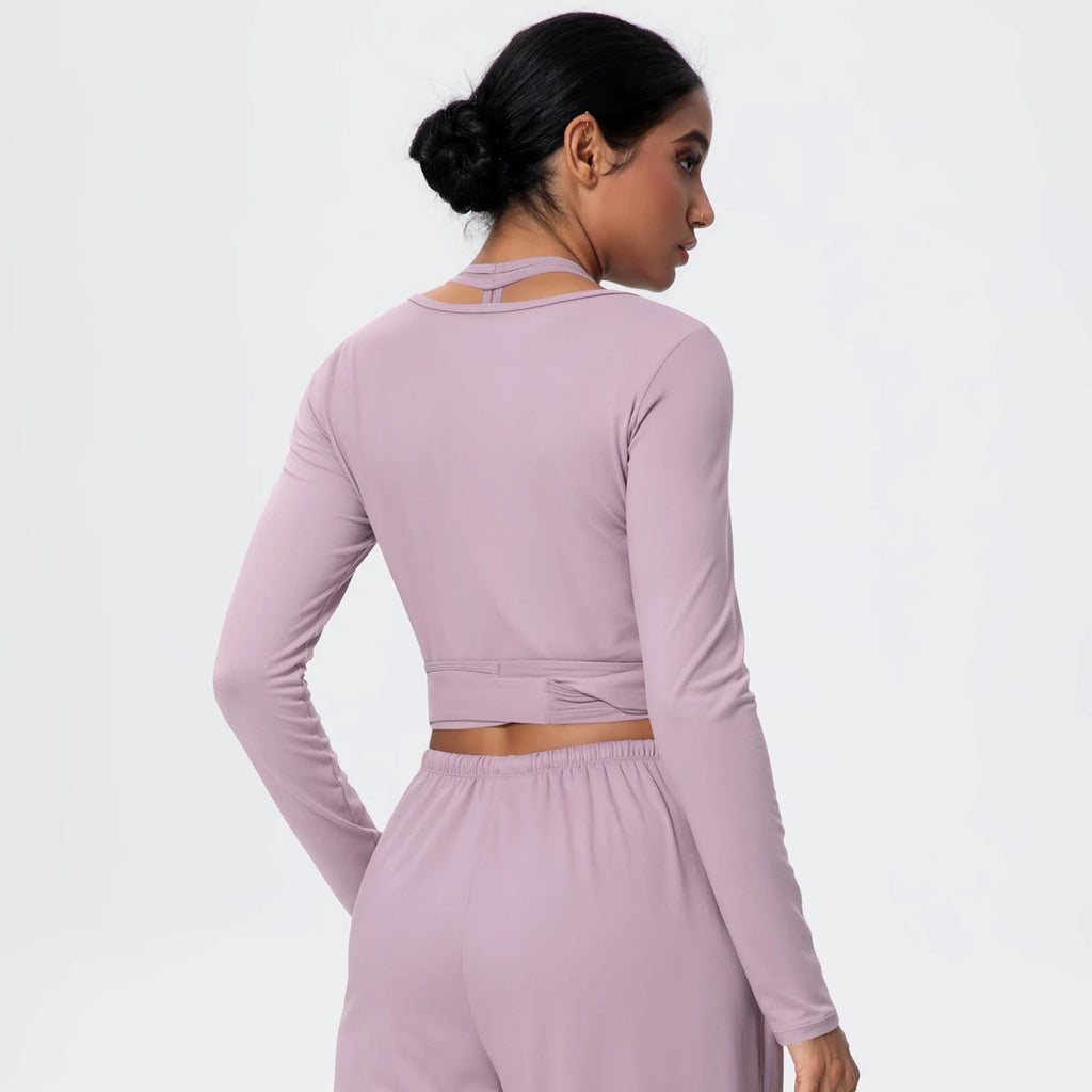 Women Slim Breathable Sports Top Women Active Wear Sports Yoga Long Sleeved Solid Color Running Shirts Straps Design Yoga Top