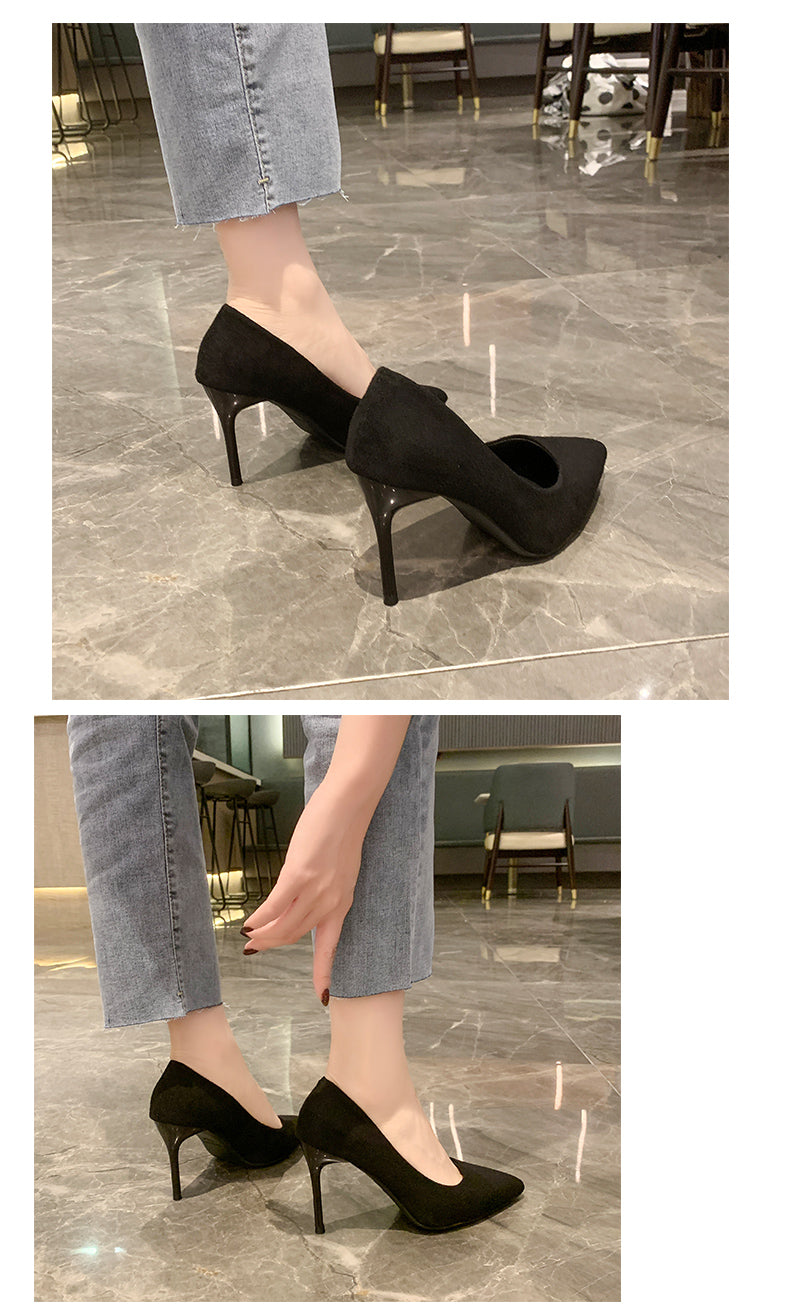 Women New Mid Heeled Sandals Black 6-8-10cm Pointed Thin Heeled Baotou Banquet High Heeled Shoes Womens Shoes Tacones Mujer