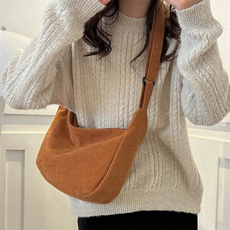 Corduroy Lazy Wind Everything Japanese Literary Single Shoulder Crossbody Student Casual Korean Female Simple Dumpling Bag