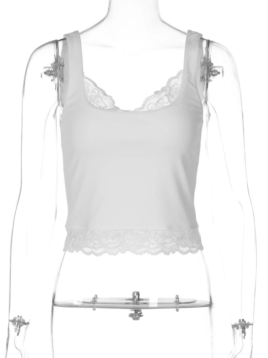 Hugcitar 2026 Fashion Square Neck Patchwork Lace Straps Sexy Crop Tank Top Spring Summer Women Clothes Holiday Streetwear Club