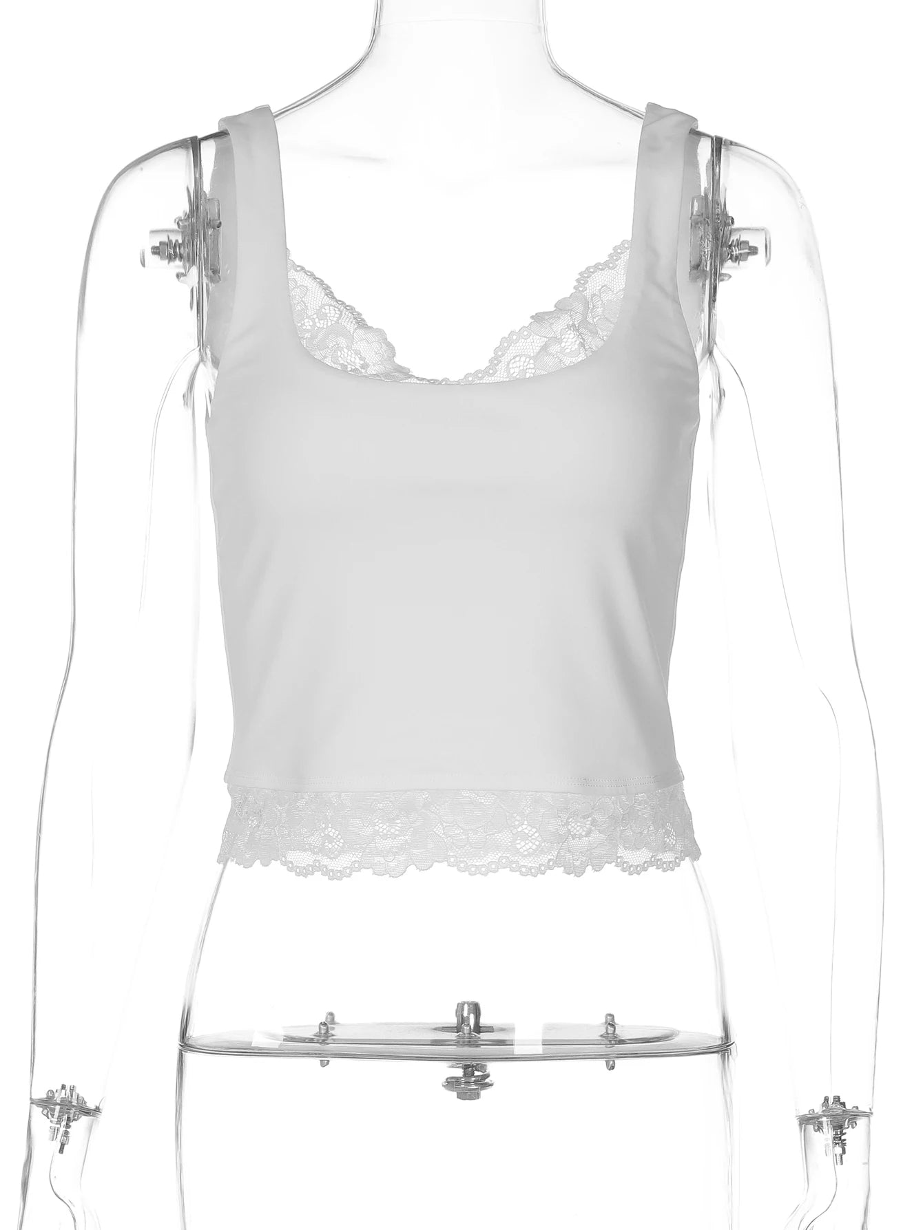 Hugcitar 2026 Fashion Square Neck Patchwork Lace Straps Sexy Crop Tank Top Spring Summer Women Clothes Holiday Streetwear Club